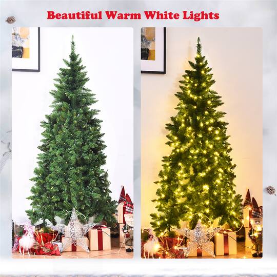 Costway 6ft. Pre-Lit Green Artificial Half Christmas Tree, Warm White LED Lights